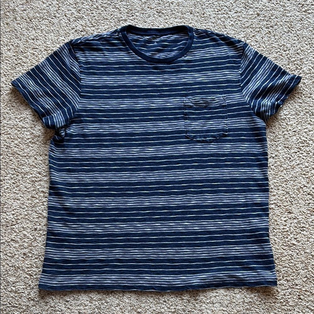 J. Crew Jeans Men’s Indigo Blue Stripe Cotton Pocket T-Shirt Tee Size L